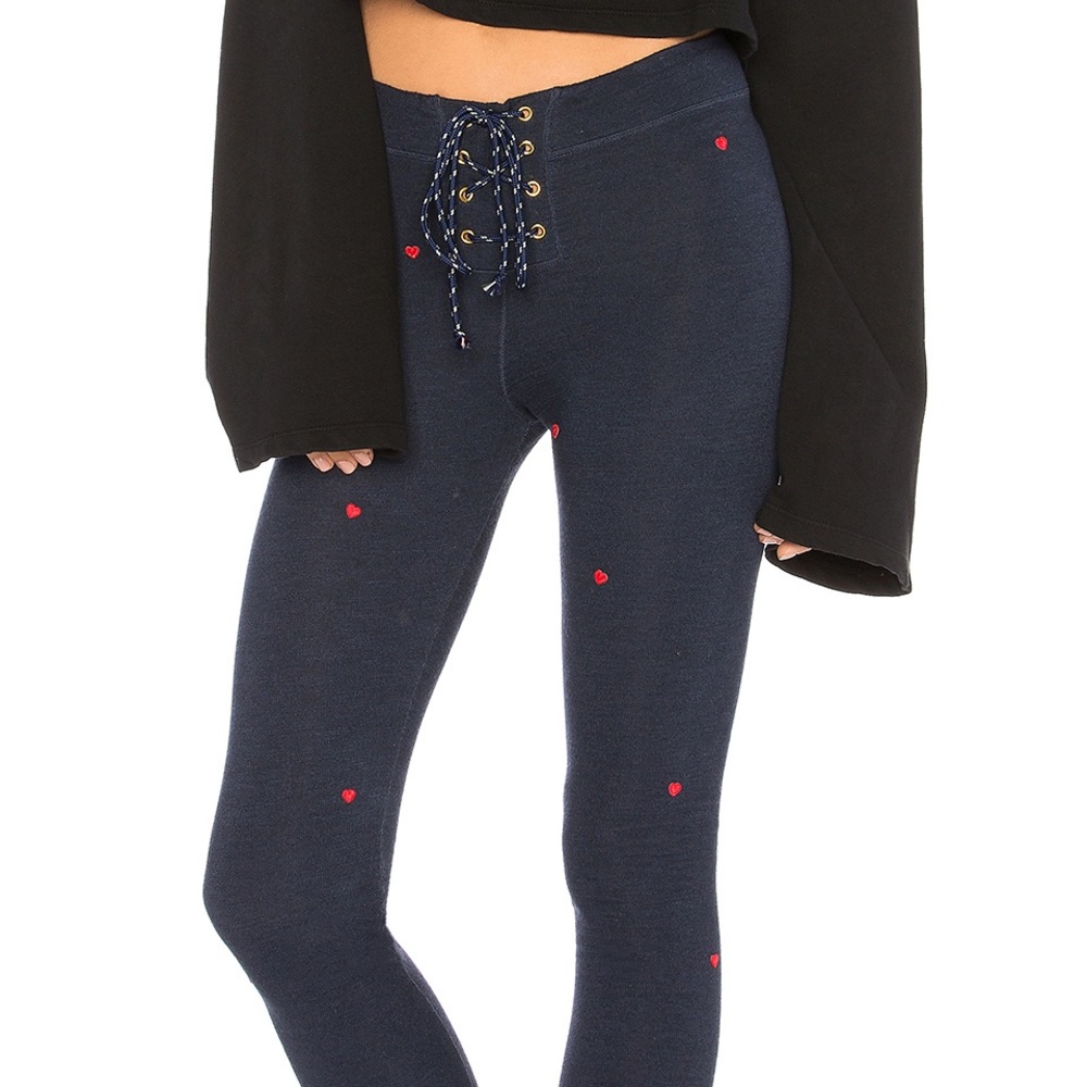 Sundry Navy Lace-up Heart Leggings